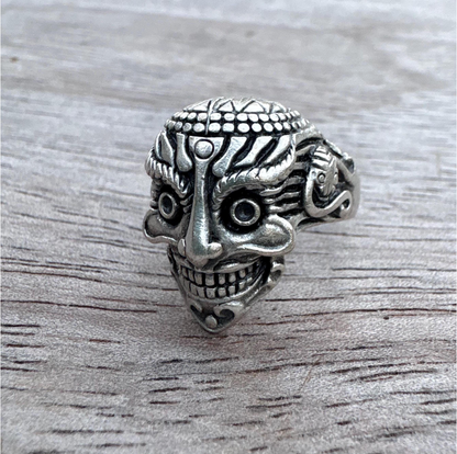 Gothic Mask Ring • Silver Plated Brass, Adjustable Boho Punk Band