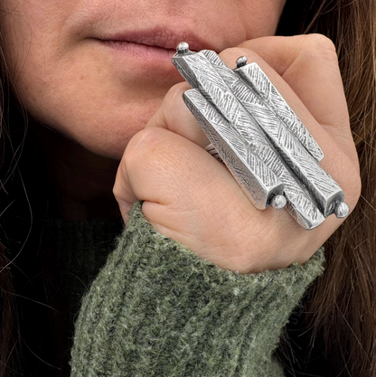 Adjustable Statement Ring | Silver Plated Brass, Geometric Jewelry