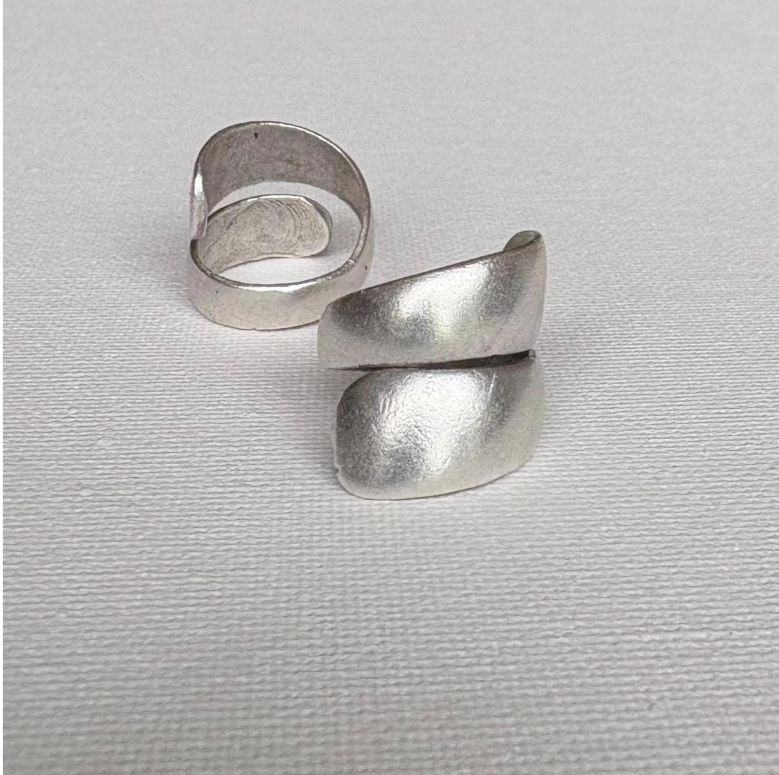 Chunky Silver Plated Brass Ring, Wide Band, Adjustable Statement Jewelry