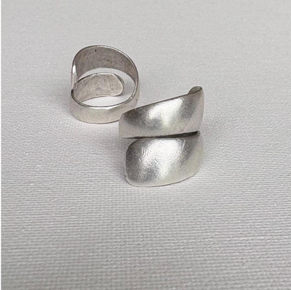 Chunky Silver Plated Brass Ring, Wide Band, Adjustable Statement Jewelry