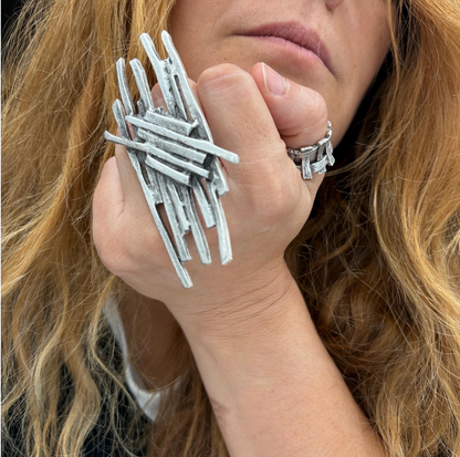 Sculptural Silver Plated Brass Ring • Modern Abstract Statement Jewelry