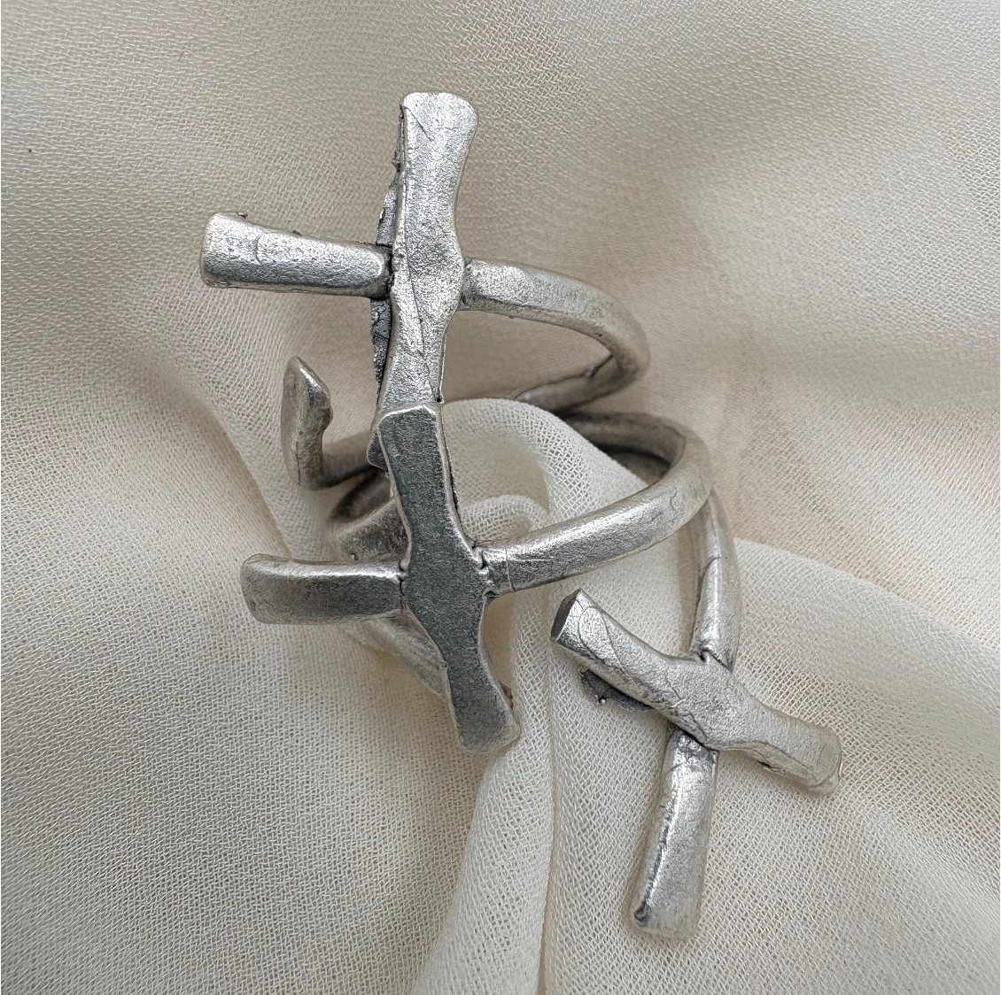 Silver Cross Ring | Gothic Boho Statement Ring | Layered Multi-Cross Design | Unique Artistic Unisex Jewelry