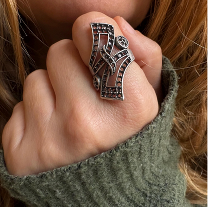 Abstract Brass Statement Ring • Modernist Open Back, Adjustable Size • Gift For Her
