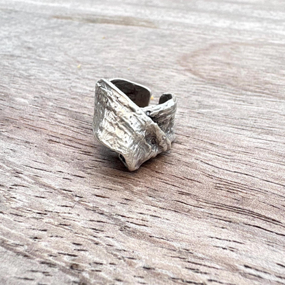 Chunky Abstract Silver Ring | Irregular Textured Lava Design | Adjustable Statement Ring