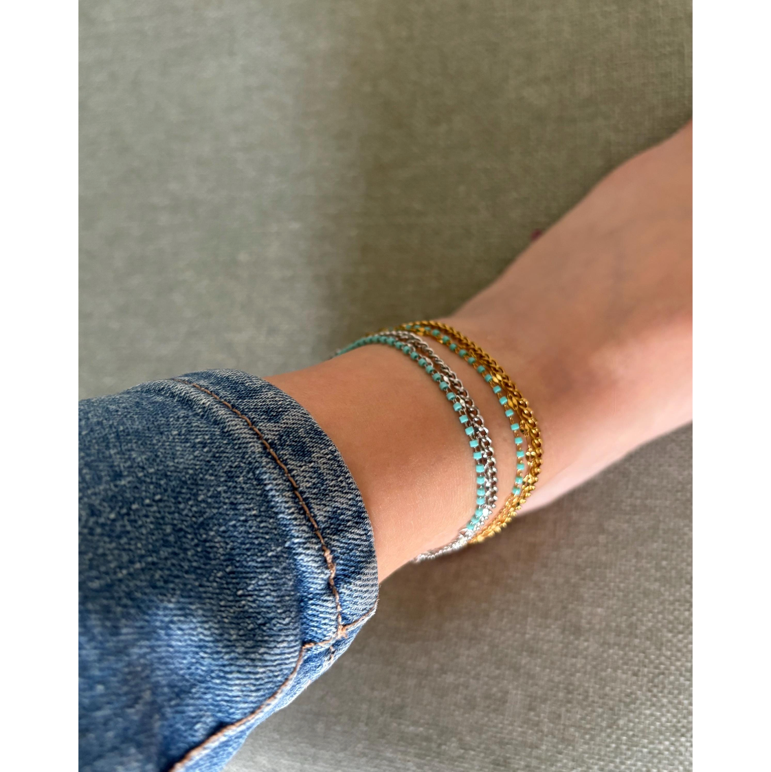Layered Stainless Steel Anklet: Turquoise Beads, Adjustable Beach Jewelry