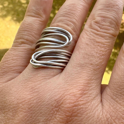 Adjustable Silver Wrap Ring with Chunky Wire Design – Gift for Her