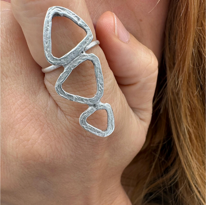 Abstract Geometric Brass Ring – Adjustable Open Band Ring, Lightweight, Nickel-Free Jewelry