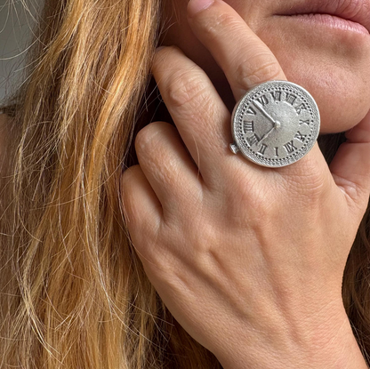Roman Numeral Clock Face Ring | Adjustable Brass Ring | Vintage Boho Minimalist Jewelry for Women