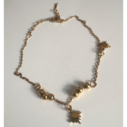 Gold Sun Charm Anklet: Beaded Stainless Steel Ankle Bracelet