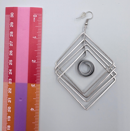Brutalist Silver Plated Earrings, Geometric Dangle, Architectural Jewelry