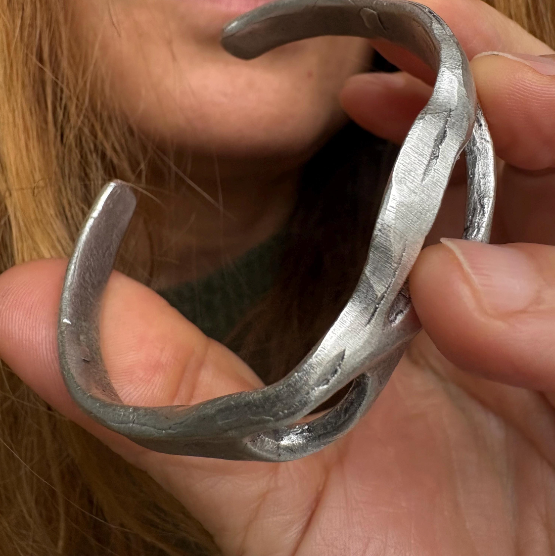 Silver Plated Wave Cuff Bracelet – Sculptural Boho Bangle - Unique Hand-Finished Design