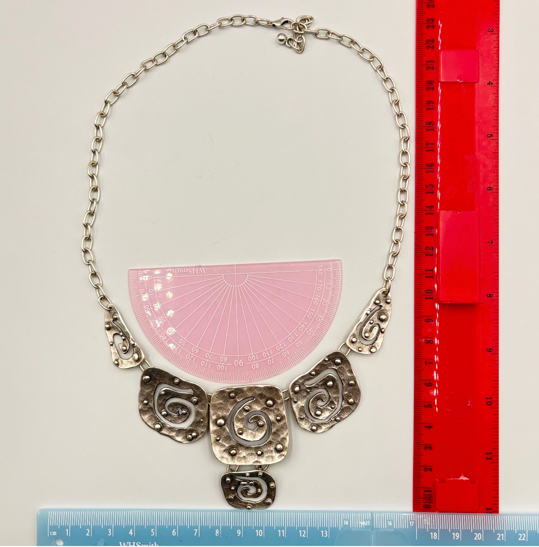 Handmade Silver Plated Bib Necklace: Chunky Spiral Pendant, Hypoallergenic