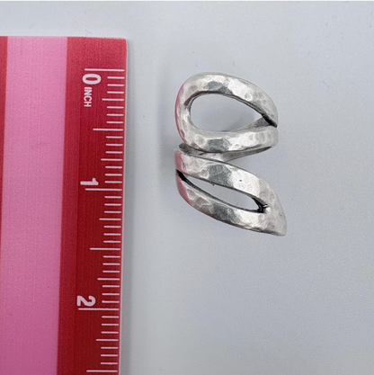 Adjustable Silver-Plated Brass Ring, Brutalist Modernist Jewelry