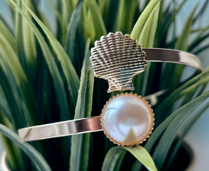 Boho Brass Arm Cuff: Shell and Faux Pearl Armlet