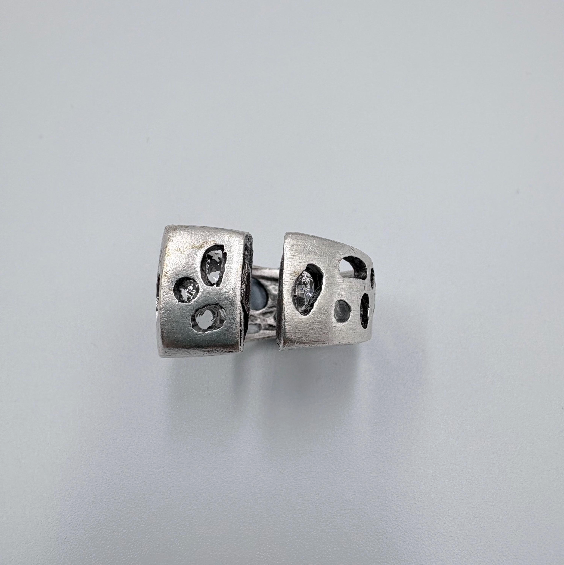 Adjustable Silver Statement Ring, Abstract Open Front Design