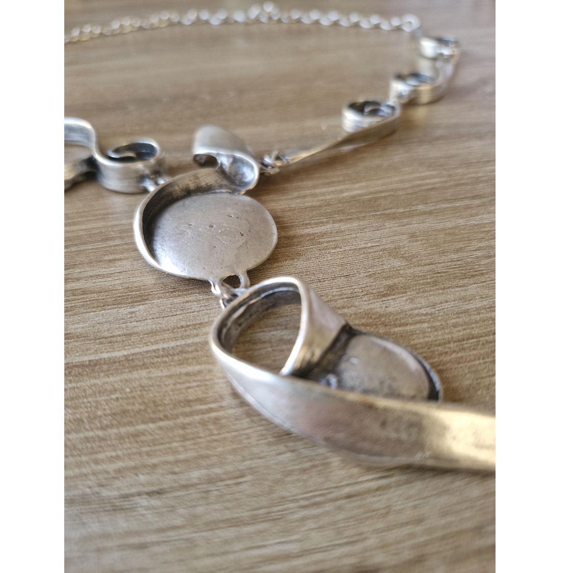 Abstract Silver Statement Necklace, Brutalist Art Deco Swirl Pendant