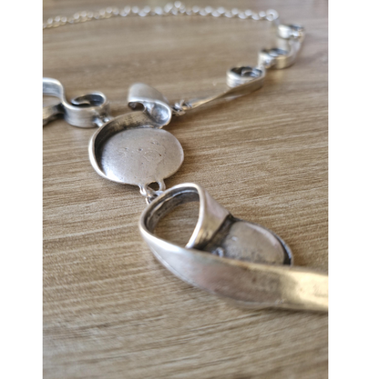 Abstract Silver Statement Necklace, Brutalist Art Deco Swirl Pendant
