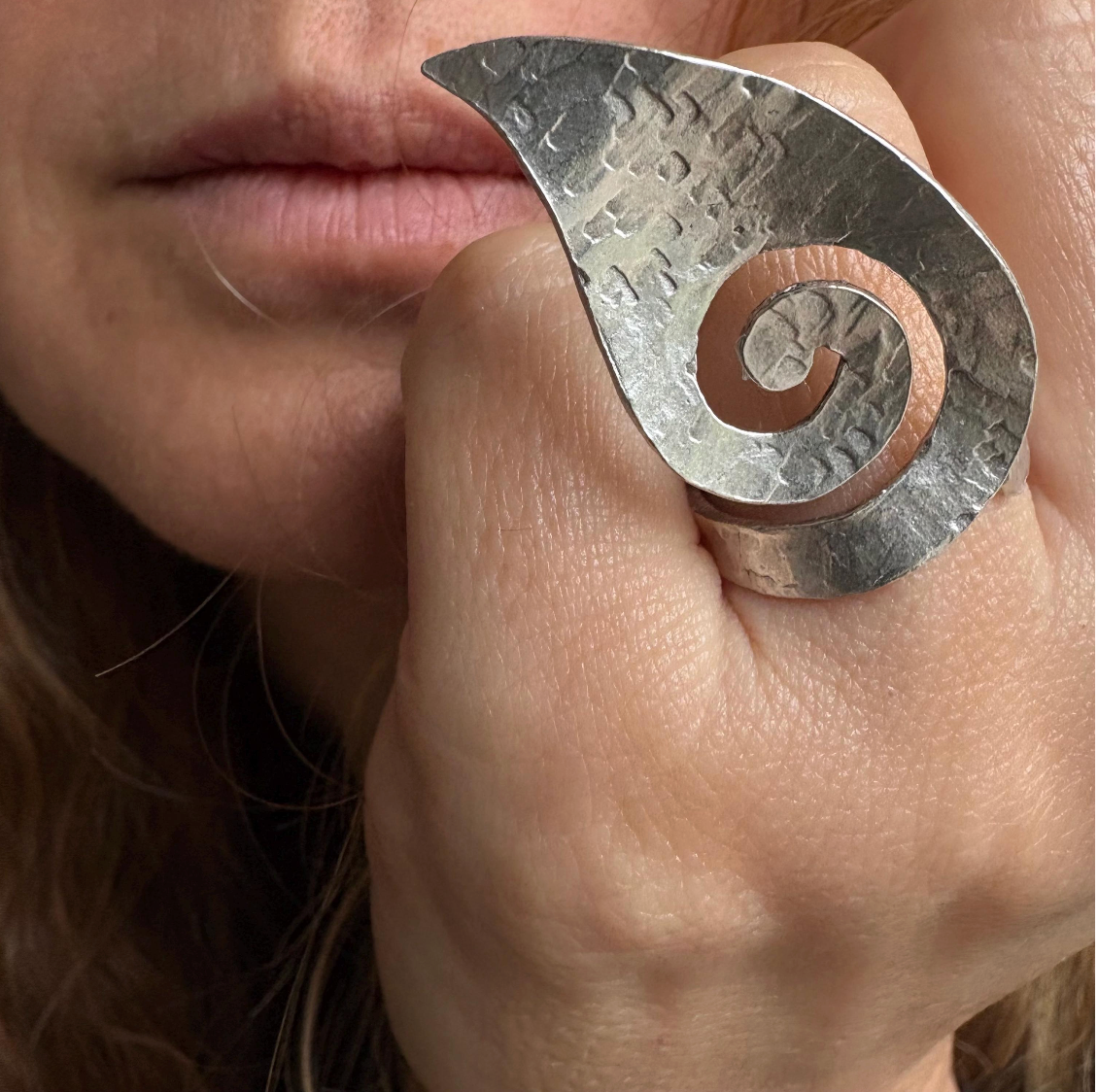 Hammered Silver Spiral Ring • Adjustable Artisan Statement Jewelry • Geometric Ring