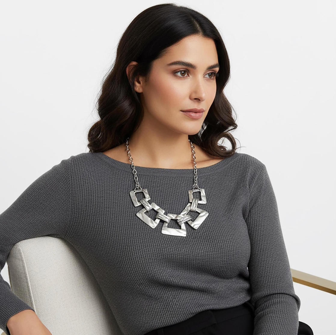 Matte Silver-plated Geometric Choker Necklace: Vintage-Modern Statement Jewellery, Gift for Her