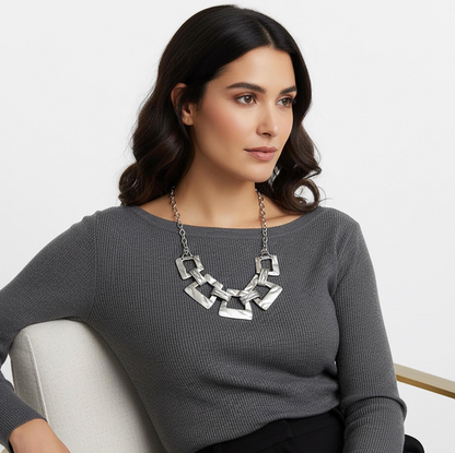 Matte Silver-plated Geometric Choker Necklace: Vintage-Modern Statement Jewellery, Gift for Her