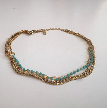 Layered Stainless Steel Anklet: Turquoise Beads, Adjustable Beach Jewelry