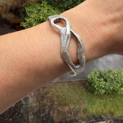 Silver Plated Wave Cuff Bracelet – Sculptural Boho Bangle - Unique Hand-Finished Design