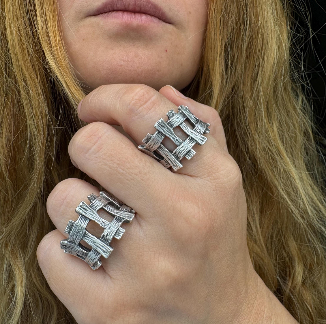 Brutalist Silver Plated Statement Ring • Adjustable Organic Jewelry