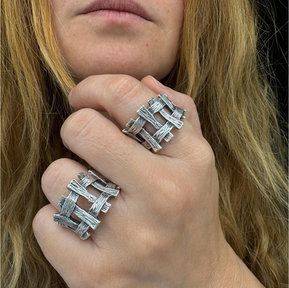 Brutalist Silver Plated Statement Ring • Adjustable Organic Jewelry