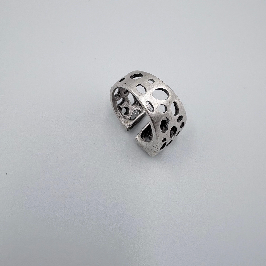 Adjustable Silver Statement Ring, Abstract Open Front Design