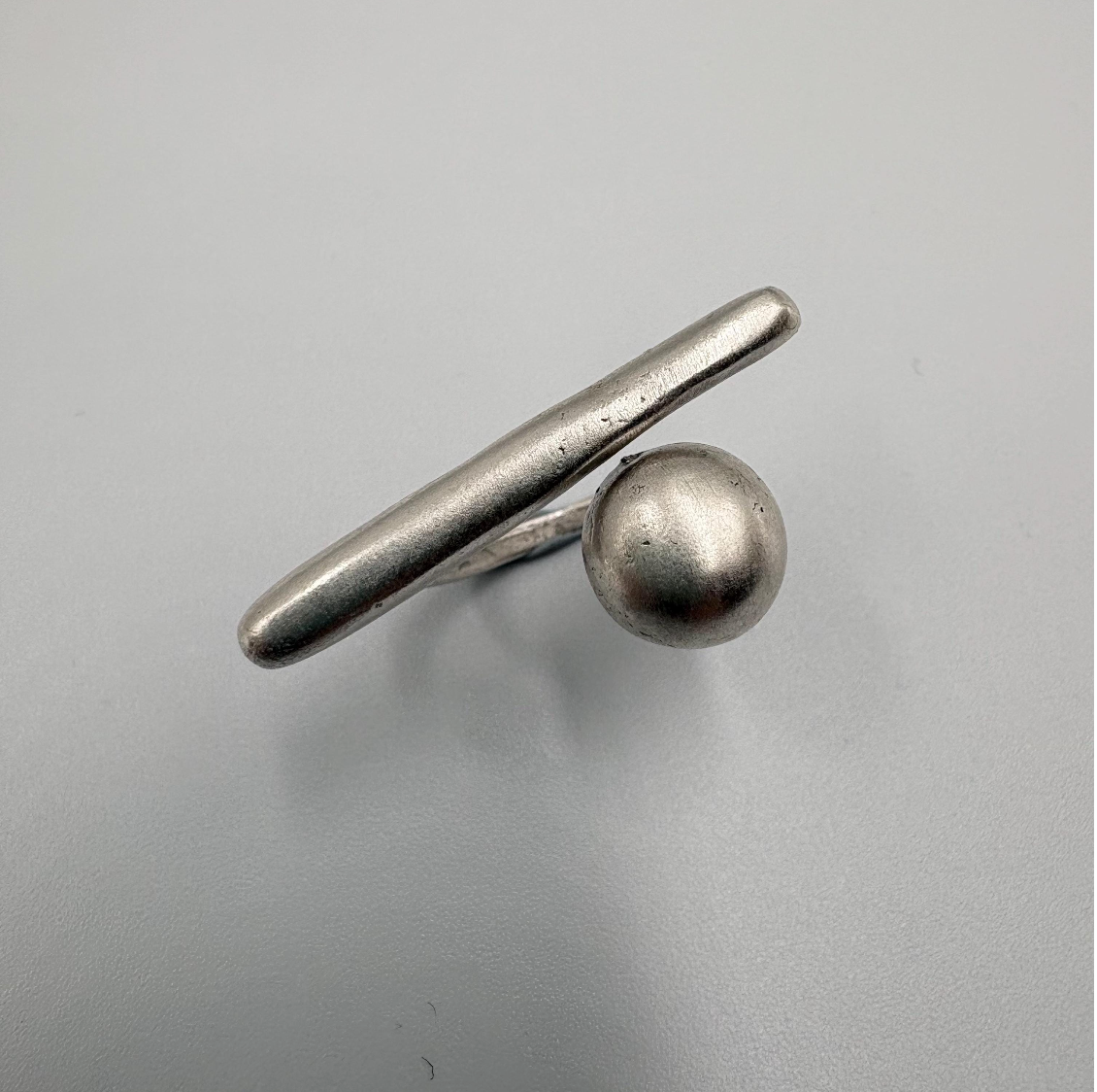 Handmade Brass Ring - Minimalist Geometric Bar and Sphere, Adjustable Size