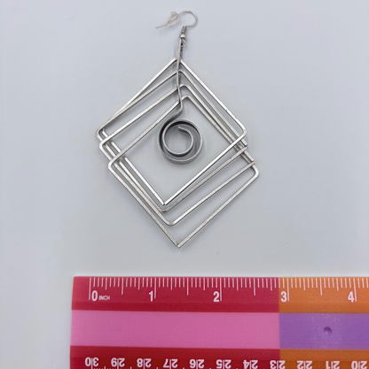 Brutalist Silver Plated Earrings, Geometric Dangle, Architectural Jewelry