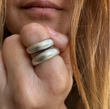 Silver-Plated Brass Brutalist Ring, Chunky Adjustable Statement Jewelry