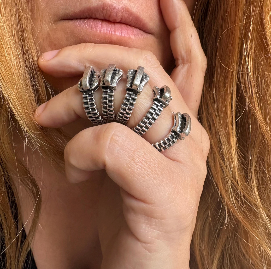 Antique Silver Zipper Ring • Industrial Steampunk Adjustable Band