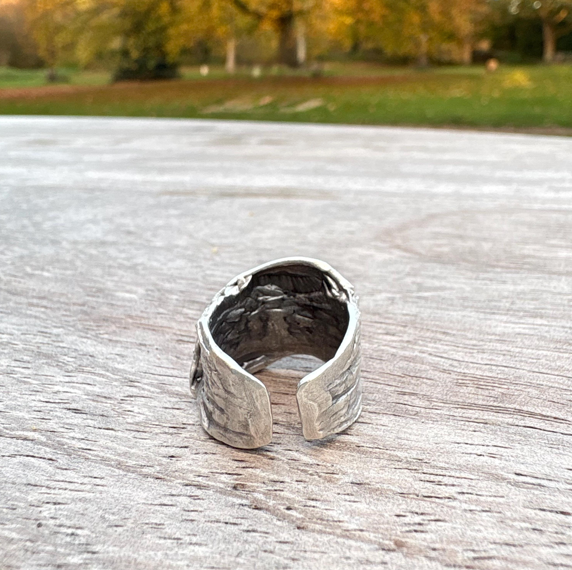 Chunky Abstract Silver Ring | Irregular Textured Lava Design | Adjustable Statement Ring