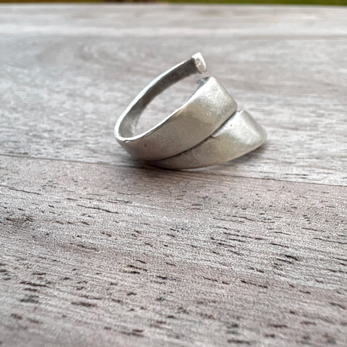 Adjustable Silver Plated Brass Ring, Bold Geometric Jewelry