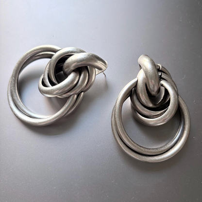 Brutalist Silver Plated Hoop Earrings, Chunky Geometric Statement Jewelry