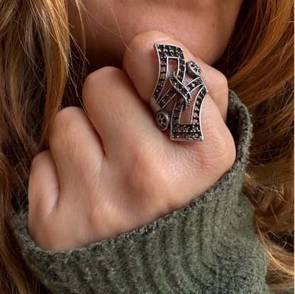 Abstract Brass Statement Ring • Modernist Open Back, Adjustable Size • Gift For Her