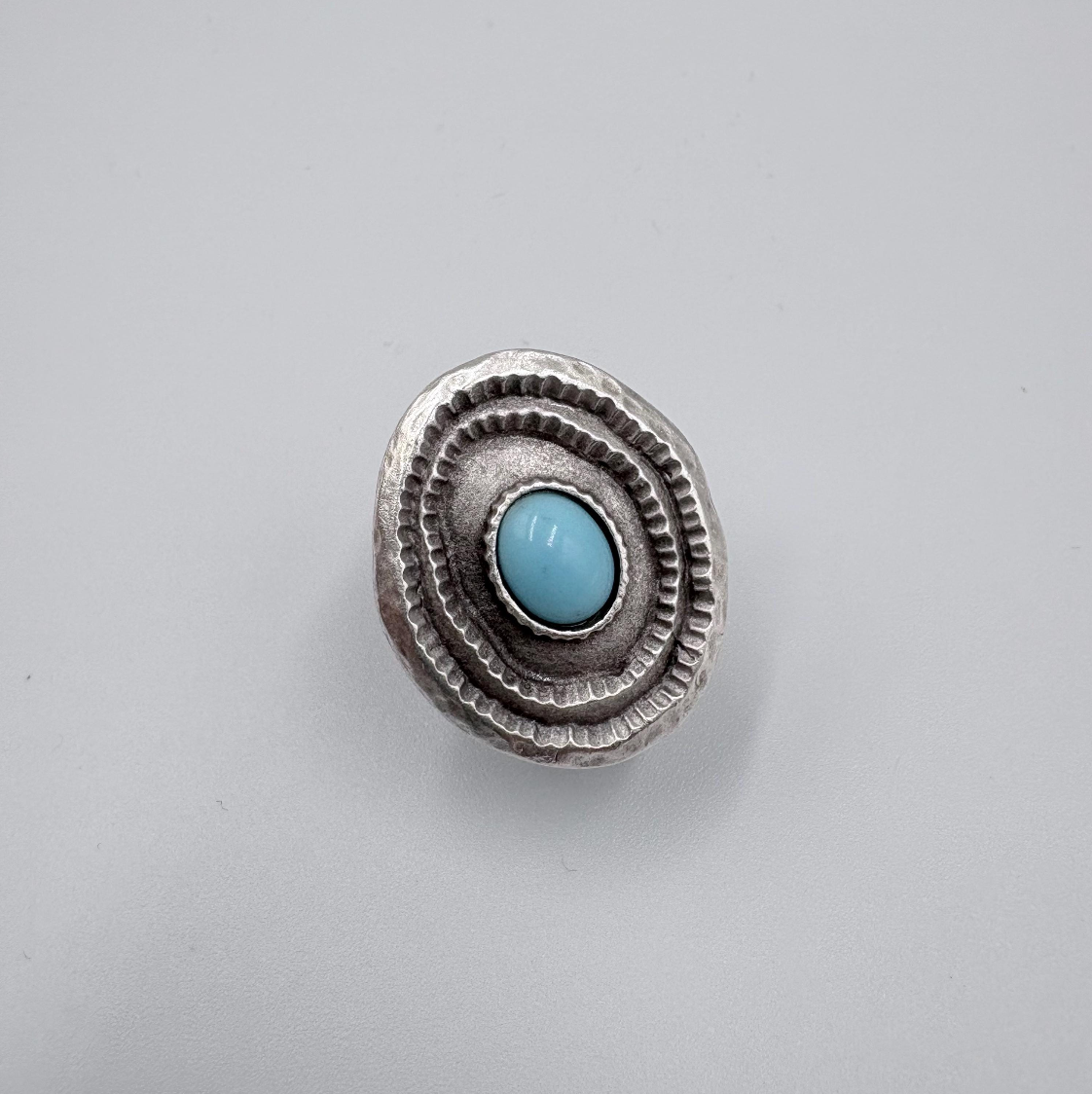 Turquoise Statement Ring, Silver Plated Brass, Adjustable Boho Jewelry