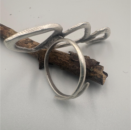 Abstract Geometric Brass Ring – Adjustable Open Band Ring, Lightweight, Nickel-Free Jewelry