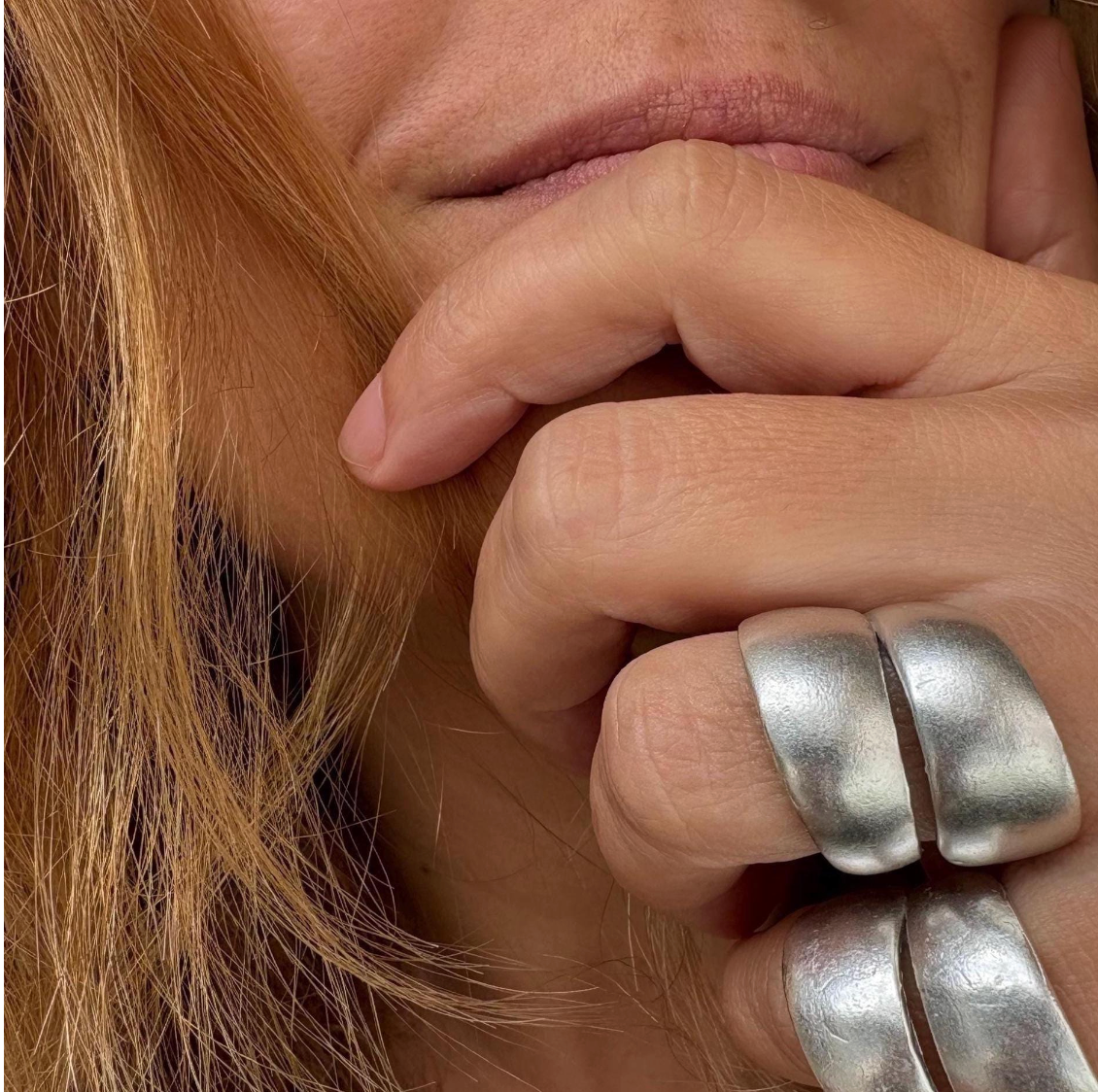 Chunky Silver Plated Brass Ring, Wide Band, Adjustable Statement Jewelry