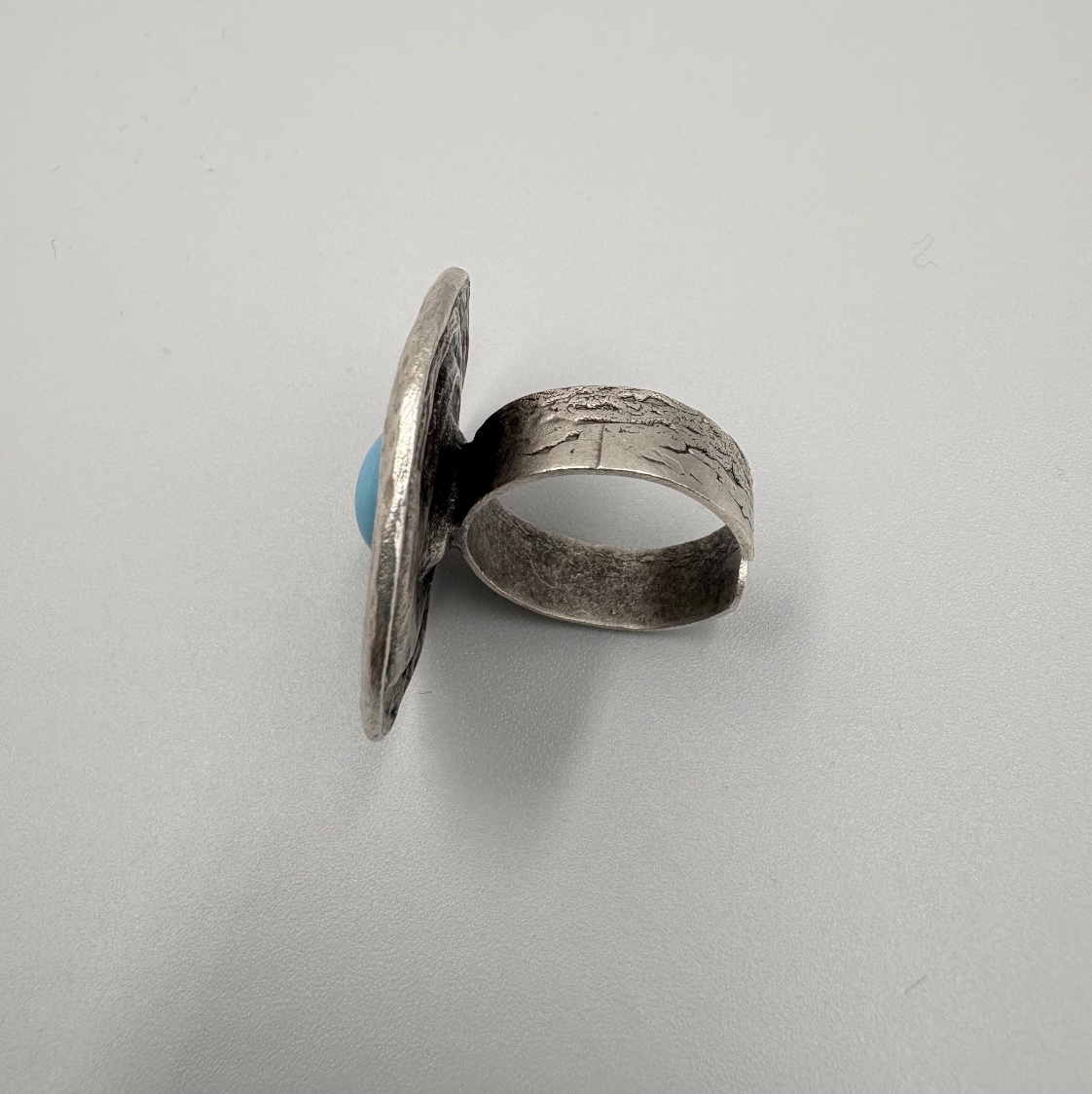 Turquoise Statement Ring, Silver Plated Brass, Adjustable Boho Jewelry