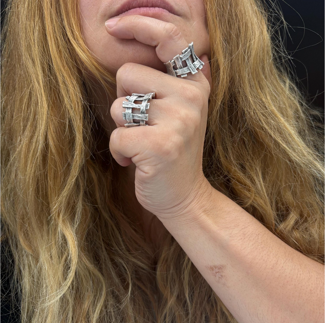 Brutalist Silver Plated Statement Ring • Adjustable Organic Jewelry