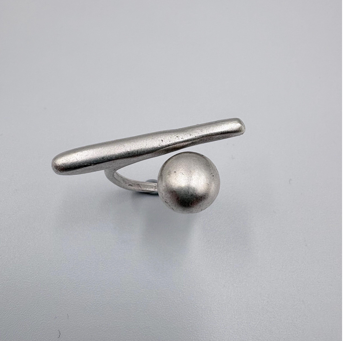 Handmade Brass Ring - Minimalist Geometric Bar and Sphere, Adjustable Size