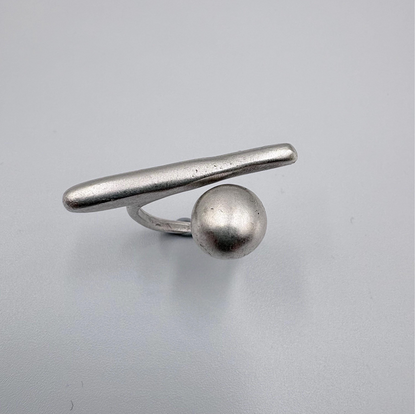 Handmade Brass Ring - Minimalist Geometric Bar and Sphere, Adjustable Size