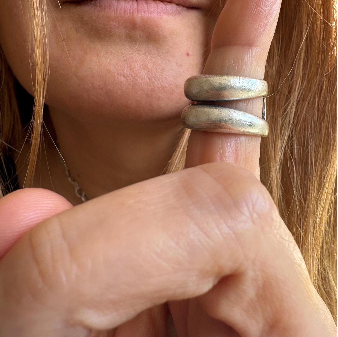 Silver-Plated Brass Brutalist Ring, Chunky Adjustable Statement Jewelry
