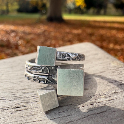 Brutalist Silver Plated Modernist Ring • Adjustable Abstract Cube Ring • Geometric Statement Jewelry • Unique Gift for Her