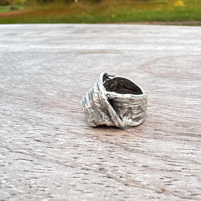 Chunky Abstract Silver Ring | Irregular Textured Lava Design | Adjustable Statement Ring