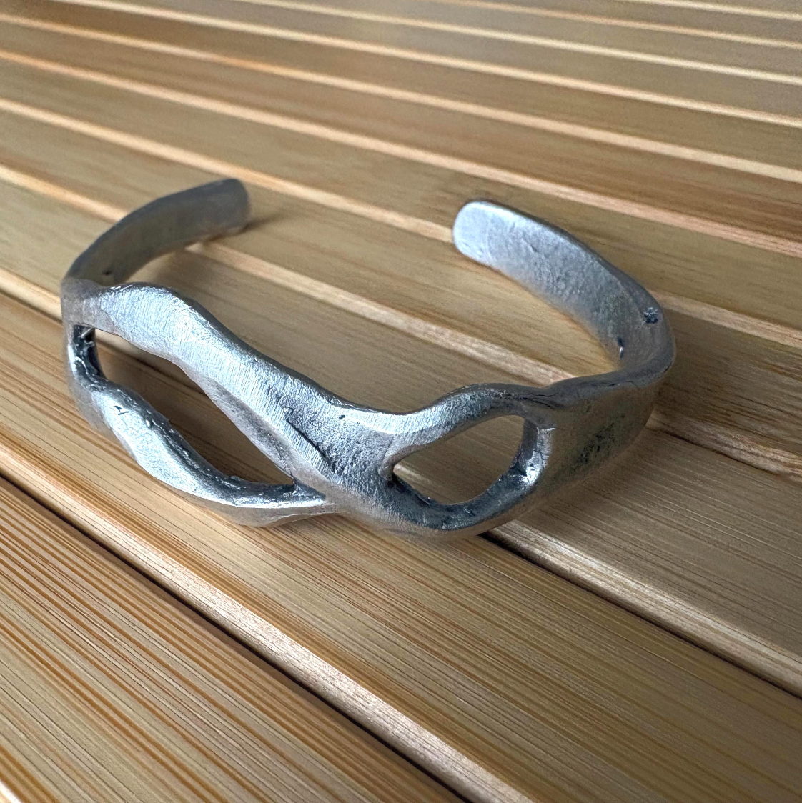 Silver Plated Wave Cuff Bracelet – Sculptural Boho Bangle - Unique Hand-Finished Design