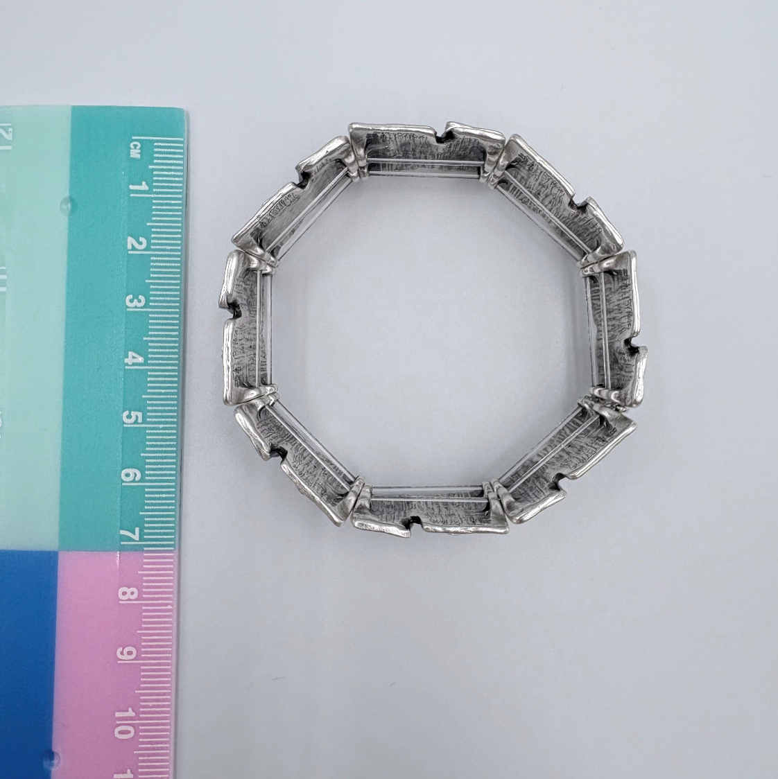 Hammered Silver Plated Stretch Bracelet, Chunky Rustic Link