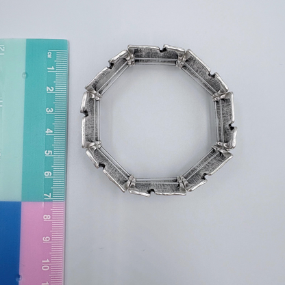 Hammered Silver Plated Stretch Bracelet, Chunky Rustic Link